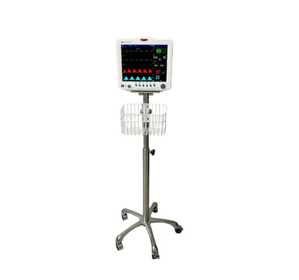 Trolley de monitoreo de pacientes de aleación de aluminio con freno y mango de altura 140cm